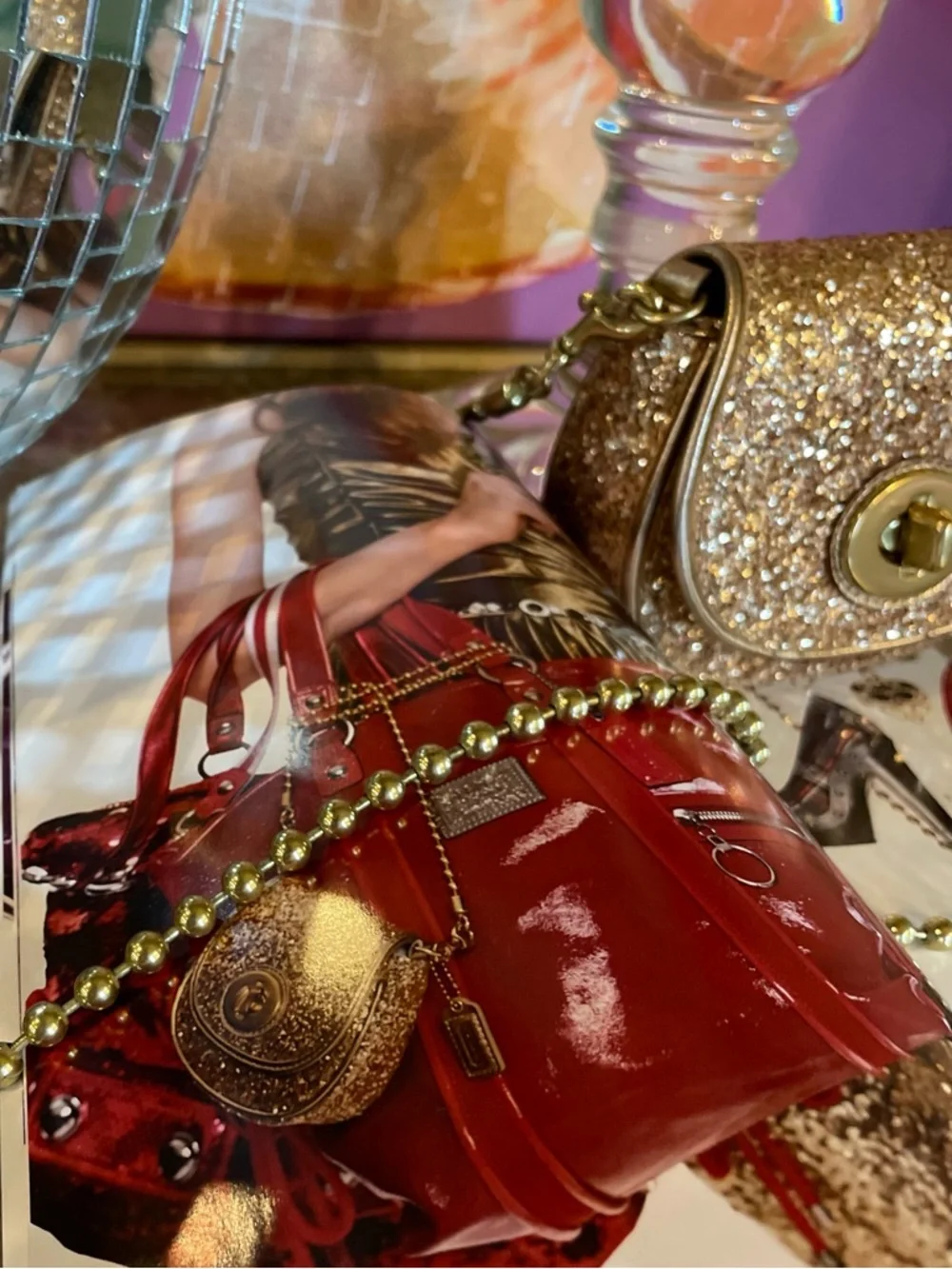 COACH Sparkle Leather Crossbody Gold Glitter Mini Bag Style No 43292 - Picture 6 of 17